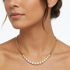 Vintage Swarovski Swan Logo Gold Choker Necklace Crystal Herringbone Snake Chain